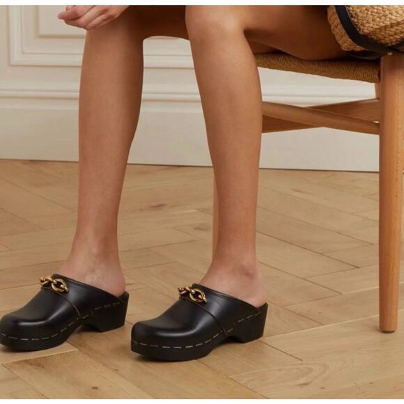 NIB Saint Laurent YSL Le Maillon EU 38 US 8 Chain Clogs Black Leather Shoes $945 - Picture 2 of 12